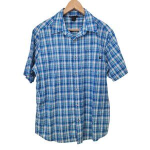 Marmot Mens Blue Plaid Short Sleeve Button-Up Shirt L‎ Nylon/Polyester